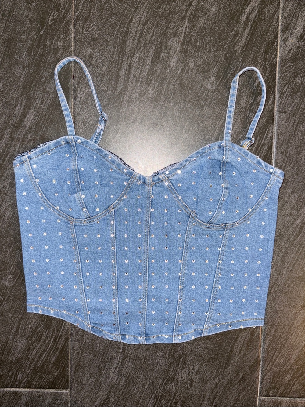 Jolie and Joy Denim Crop Top - Blue Rhinestone